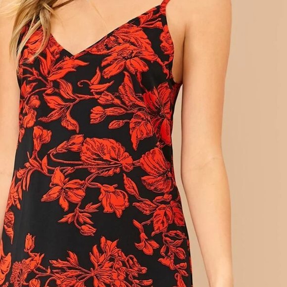 Orange V neck Floral Dress in XS, S, M, L - Picture 3 of 4